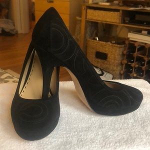 Coach Brigett black suede platform pumps